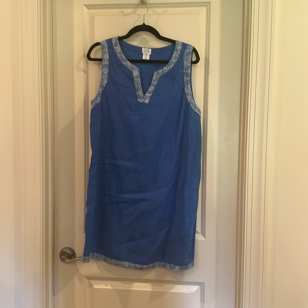 Sigrid‎ Olsen 100% Linen Sheath Shift Dress Large Blue Sleeveless Boho Vacation